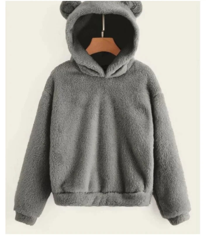 Hoodie Femme Oreilles Lapin Peluche - Sweat Chaud Mignon Casual