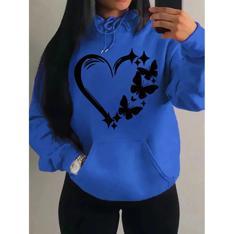Sweat à capuche Femme Motif Amour et Papillon Hip Hop Streetwear Poches Vêtements Rétro Multicolore