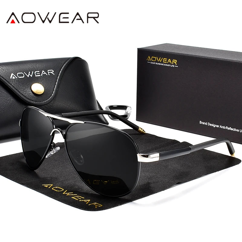 Lunettes de soleil aviateur AOWEAR – Polarisées Miroir UV400 Homme