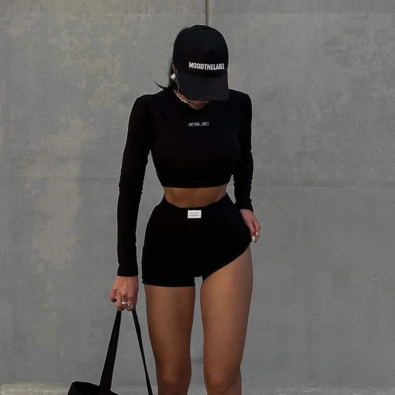 Women's Streetwear Two-Piece Set – Top & Shorts