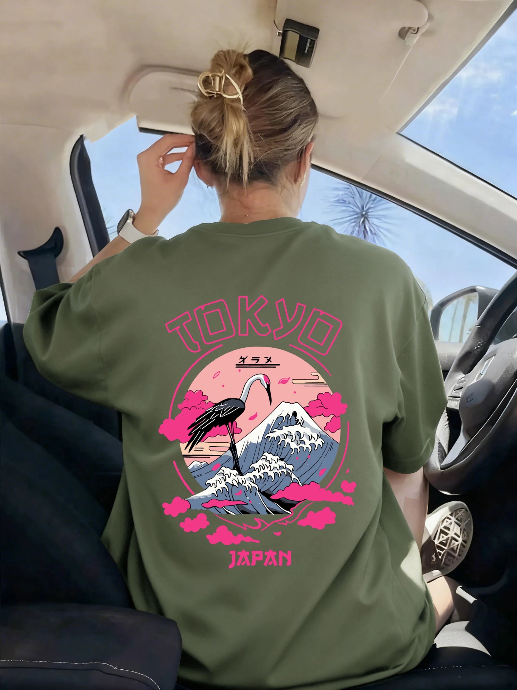 Tokyo Japan Crane Waves Prints Women T-Shirt Trendy Crewneck Tee Shirts Hip Hop Summer Clothes Y2K Woman Soft Short Sleeve
