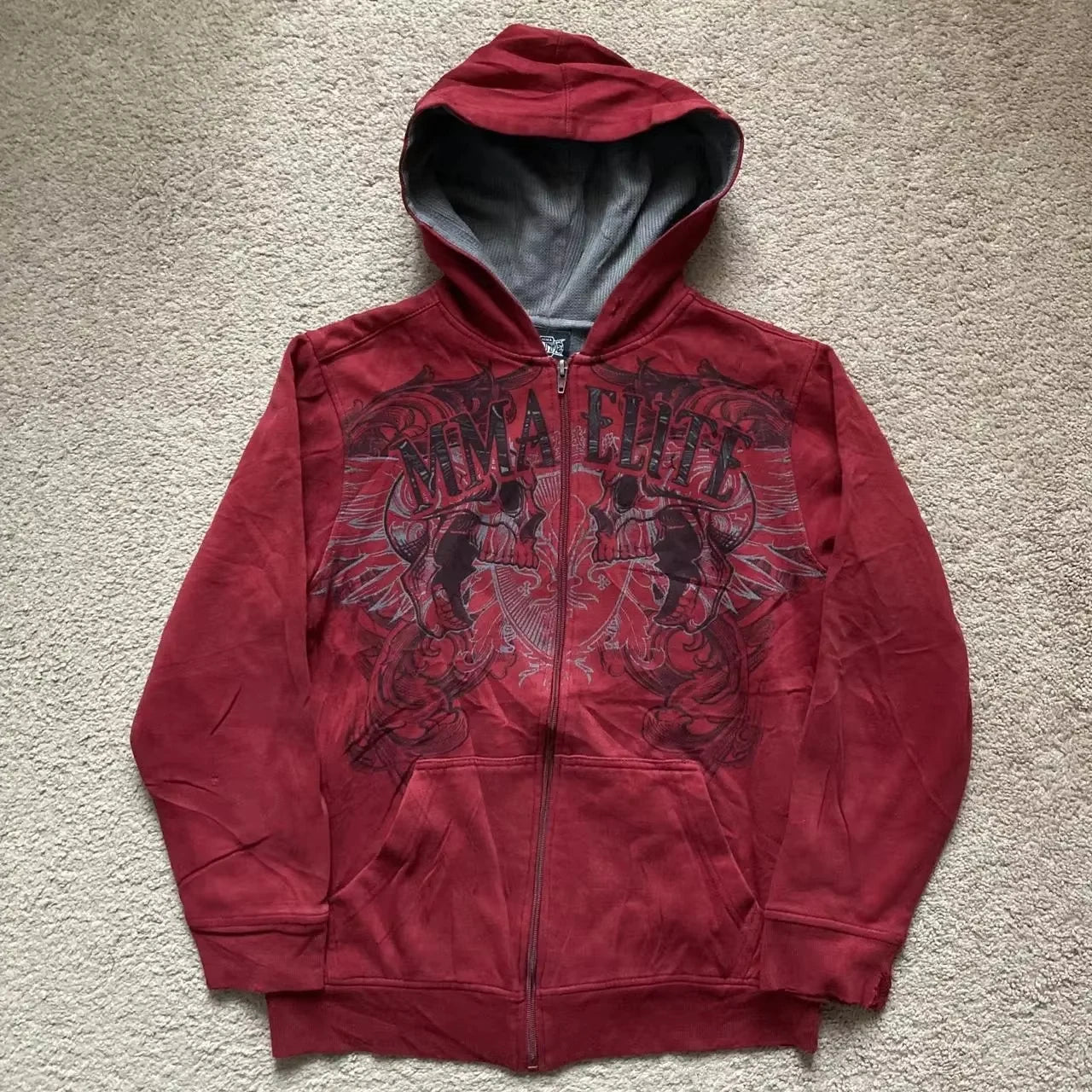 Y2K Street New Fashion Oversized Skull Print Sweater Hoodie Men Harajuku Vintage Hip Hop Popular Casual Sports Hooded Sweater