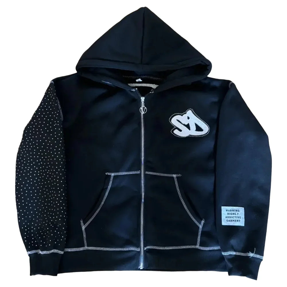 Y2K Street New Fashion Oversized Skull Print Sweater Hoodie Men Harajuku Vintage Hip Hop Popular Casual Sports Hooded Sweater