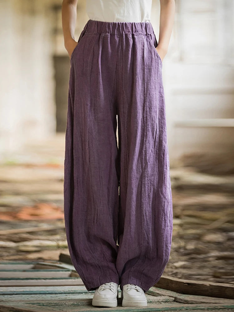 LANMREM Casual Cotton Linen Lantern Pants Women Elastic High Waist Solid Color Versatile Trousers 2025 Spring New 2Z2136