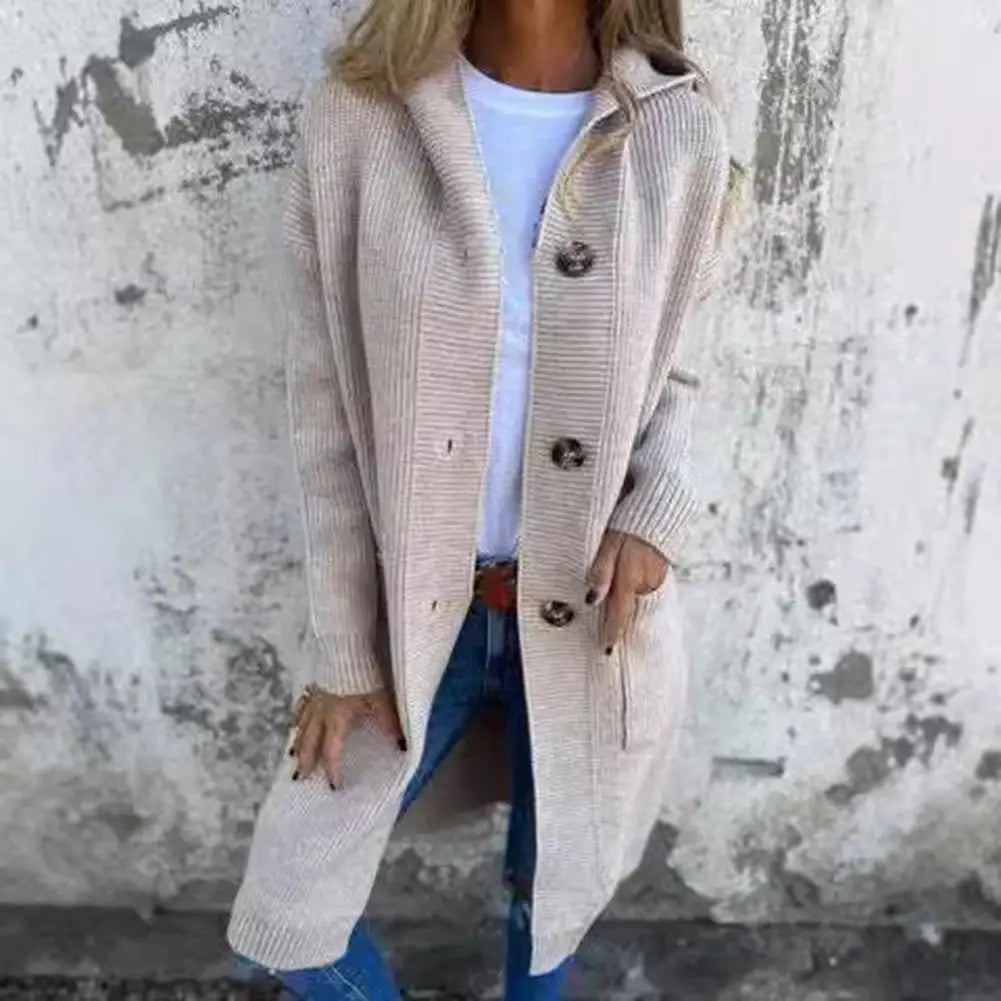 Cardigan Tricoté à Capuche Femme - Manteau Long avec Poches