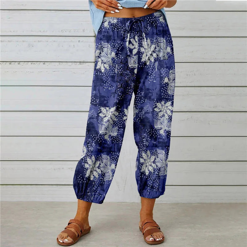 Women's Printed Trousers with Elastic Waist – Loose Bohemian Fit | Holiday & Everyday