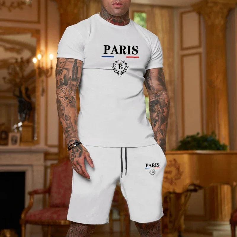 New Summer Men's Fashion Short sleeved T-shirt and Shorts 2-piece Set Sportswear Fashion Slow Running Casual Men's Set