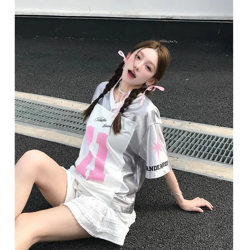 Streetwear Basketball T-Shirt – Oversized Striped Jersey with Letter Print