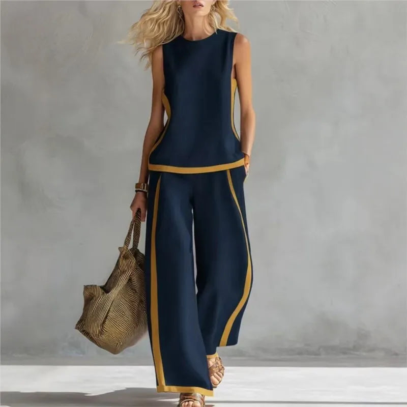 Contrast Wide-Leg Two-Piece Set — Summer Edition