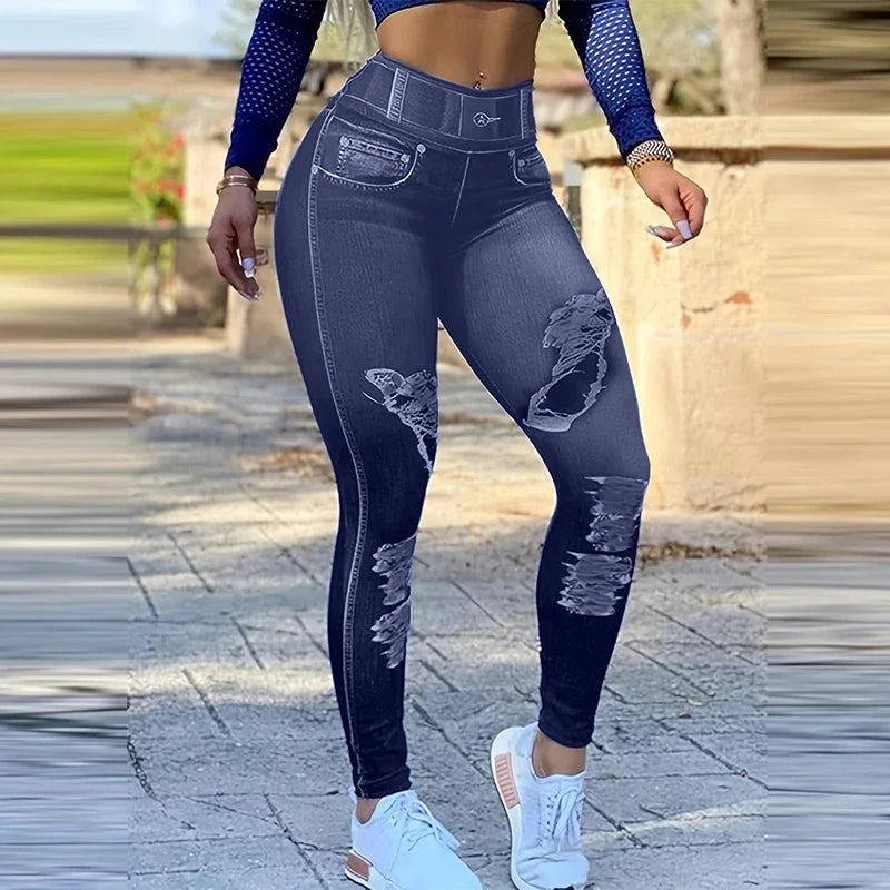 Legging Femme Taille Haute Déchiré - Pantalon Yoga Sport Tendance