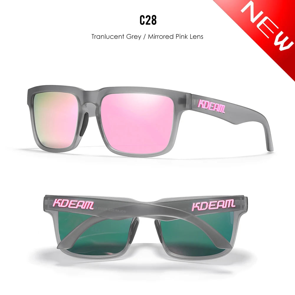 KDEAM Polarized Square Sunglasses — Colorful Lens + Hard Case