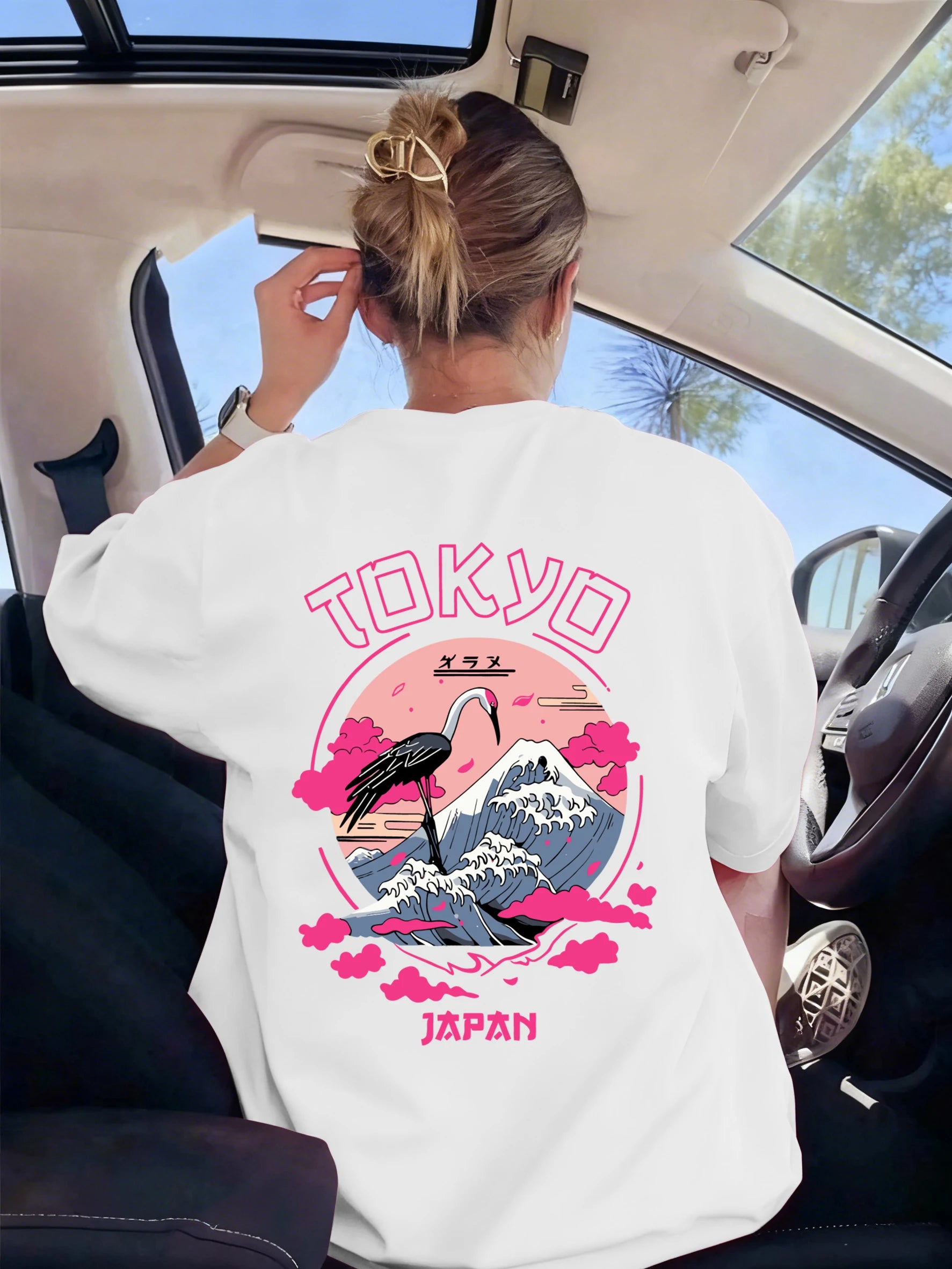 Tokyo Japan Crane Waves Prints Women T-Shirt Trendy Crewneck Tee Shirts Hip Hop Summer Clothes Y2K Woman Soft Short Sleeve