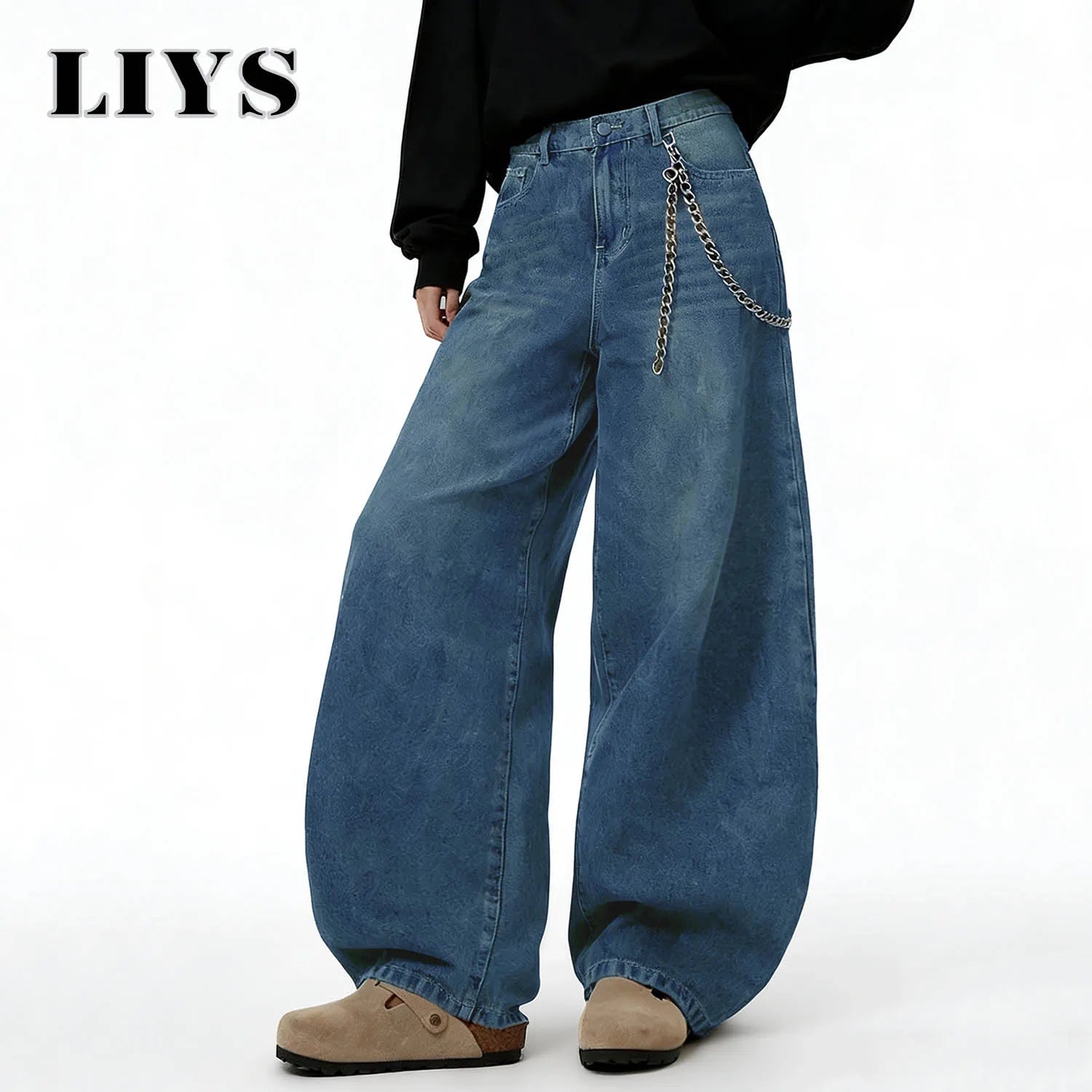 American Retro Baggy Wide Leg Jeans Men's Korea Streetwear Distressed y2k Clothing Casual Daily Four Seasons Denim Pants Unisex