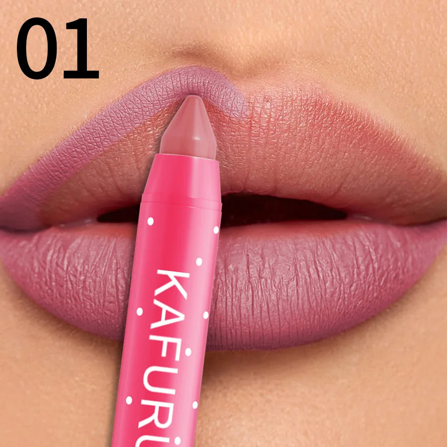 15 Colors Lipstick Pencil Waterproof Sexy Red Matte Contour Tint Lipstic Pen Long-lasting Lipliner Pen Non-stick Cup Lip Makeup