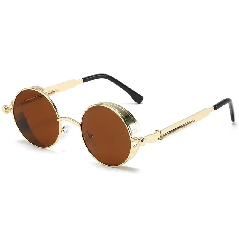 Lunettes de soleil steampunk classiques hommes femmes rétro gothique rond lunettes de soleil pour hommes mode punk fête conduite lunettes de soleil