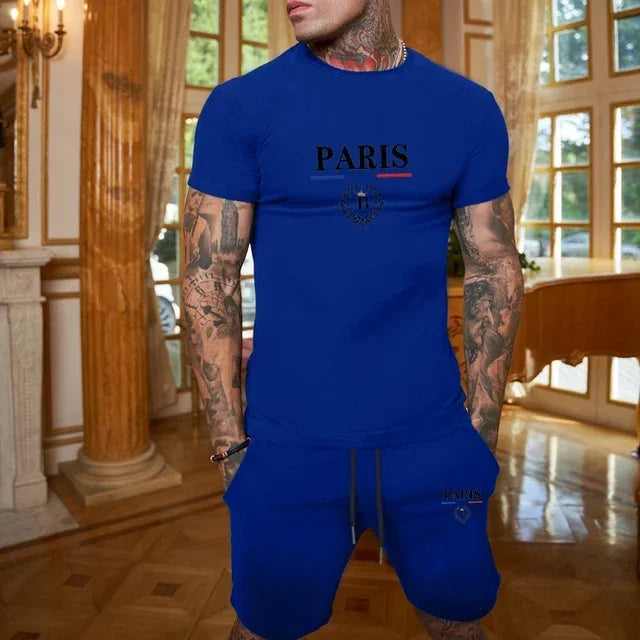 New Summer Men's Fashion Short sleeved T-shirt and Shorts 2-piece Set Sportswear Fashion Slow Running Casual Men's Set