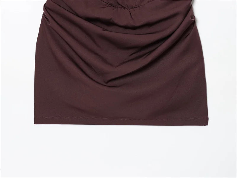 Women's Dress 2026 Autumn New Arrivals Reddish-Brown Spaghetti Strap Sexy Bodycon Mini Dress with Tie Details Stylish and Unique