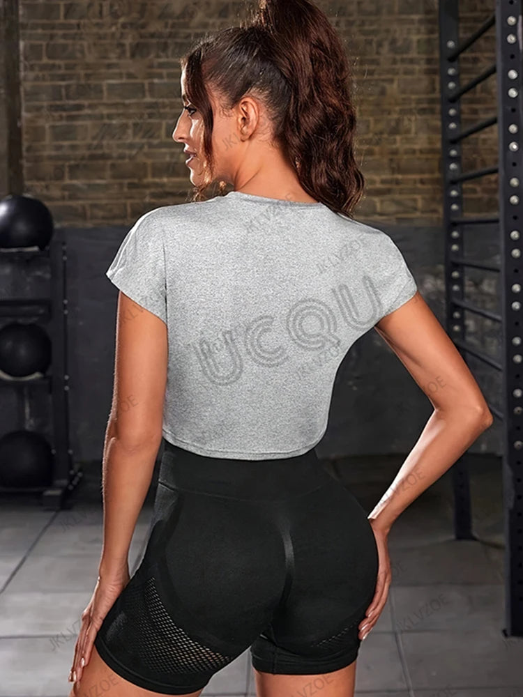 2026 New Arriavl Fitness Crop Top Summer Short Sleeve O-Neck T-shirt For Women Gym Work Printed Sports Tees Casual Y2k Tops