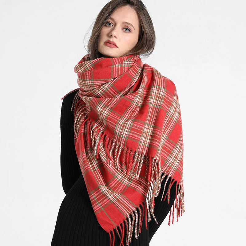 Women's Checkered Shawl Scarf – Soft & Warm Cashmere | 14 Colors