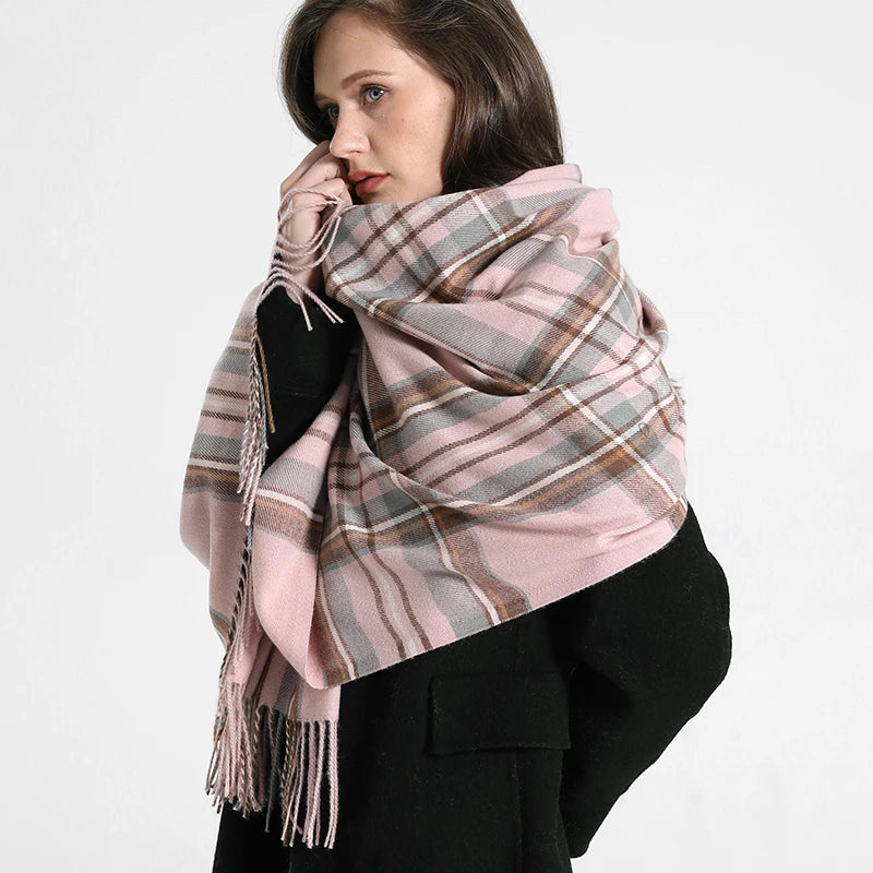Women's Checkered Shawl Scarf – Soft & Warm Cashmere | 14 Colors