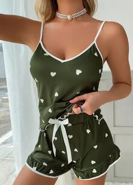 Ensemble Pyjama 2 Pièces Femme – Top Bretelles & Short Imprimé