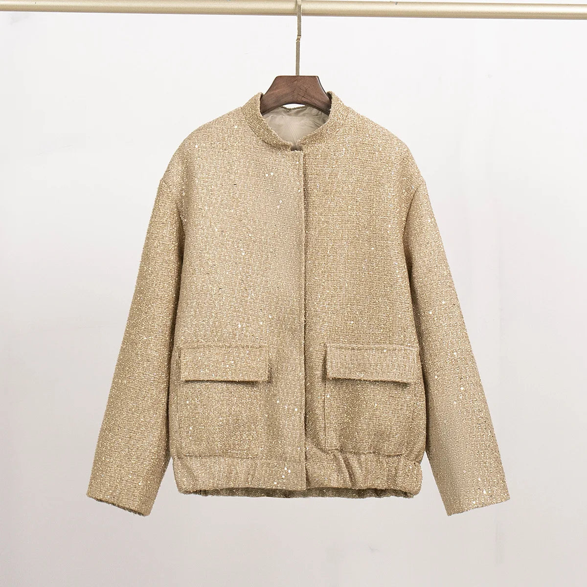 2026 Women Spring Vintage Sequins Jacket Coat Fashion Women Stand Collar Loose Style Jacket Femme Streetwear Tops Clothes