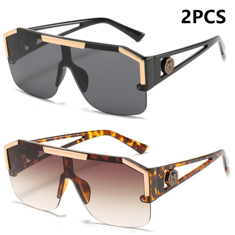 2PCS New Lion Head Integrated Sunglasses Trendy Large Frame Sunglasses Female Personalized Hollow Leg Sunglasses 6922
