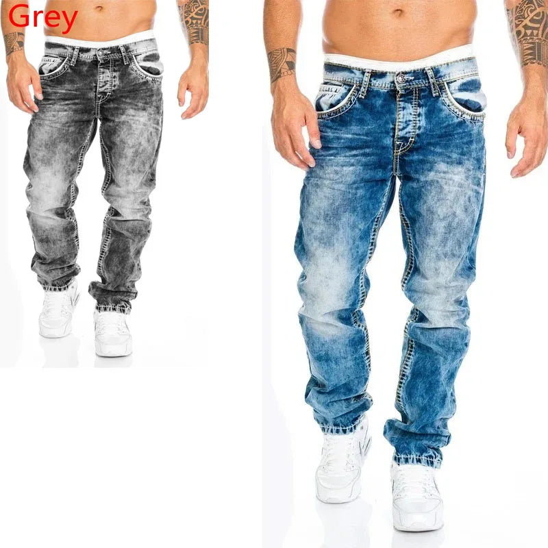 Men's Stretch Straight Leg Jeans – Casual Streetwear Denim for All Seasons