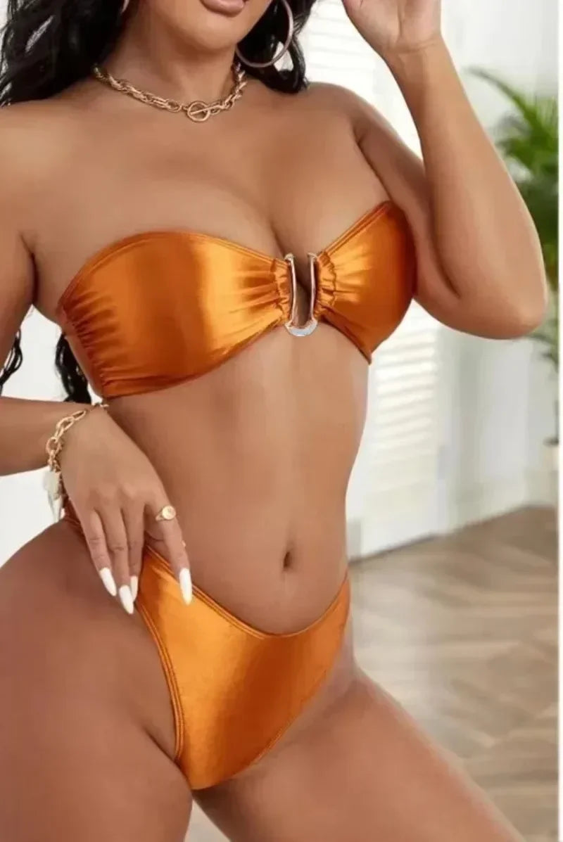 High Waist Bandeau Bikini Set – Push-Up Swimsuit for Women