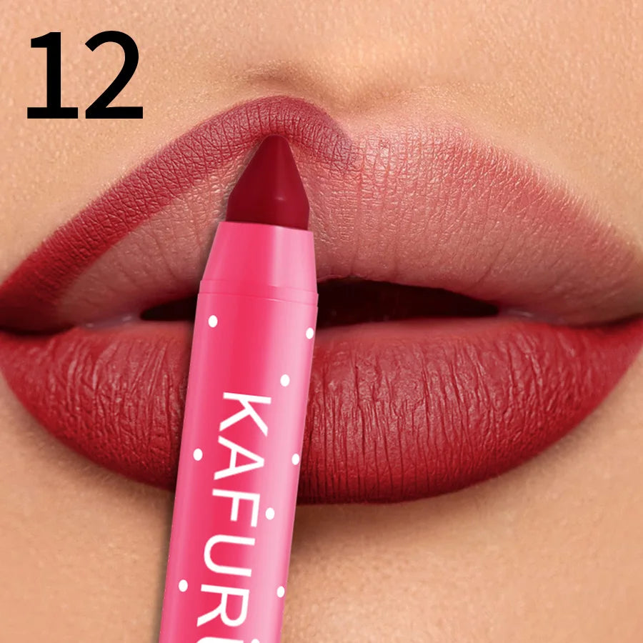 15 Colors Lipstick Pencil Waterproof Sexy Red Matte Contour Tint Lipstic Pen Long-lasting Lipliner Pen Non-stick Cup Lip Makeup
