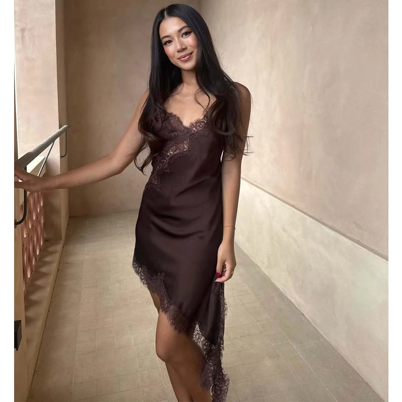 Lace Slip Mini Dress Women Satin Backless Summer Dress Woman Asymmetric Party Women's Dress Sexy Beach Dresses for Women