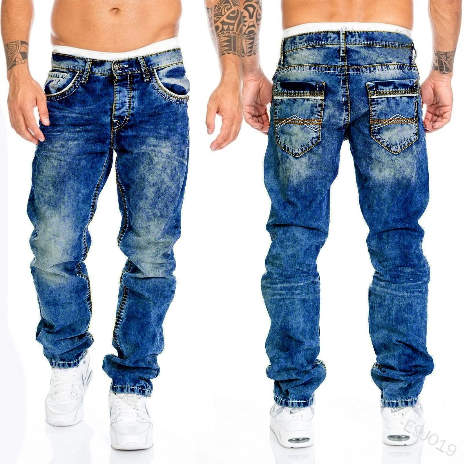 Men's Stretch Straight Leg Jeans – Casual Streetwear Denim for All Seasons
