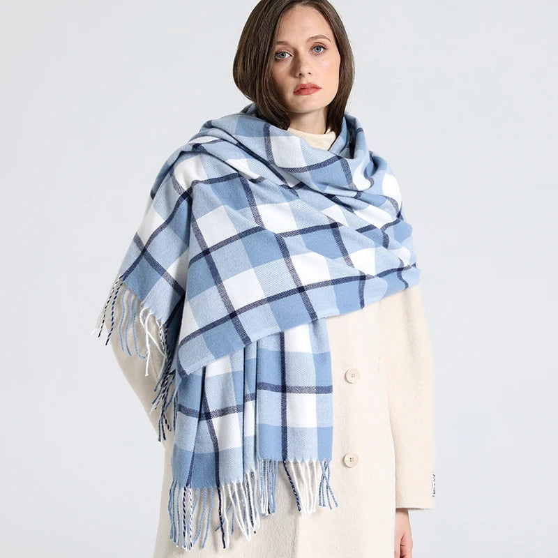 Women's Checkered Shawl Scarf – Soft & Warm Cashmere | 14 Colors