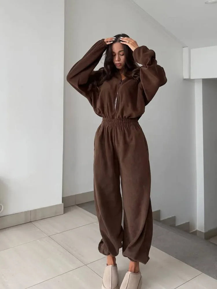 Woman Clothing New Fashion Long-sleeved Jumpsuit Women's Casual Semi-open Elastic Waist Jumpsuit Elegant Woman Jumpsuit