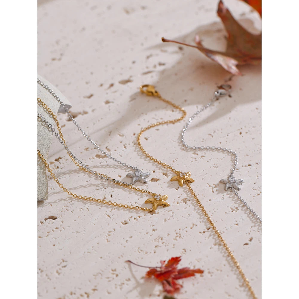 Starfish Necklace & Bracelet – Cubic Zirconia & Gold Plated Stainless Steel | Yhpup