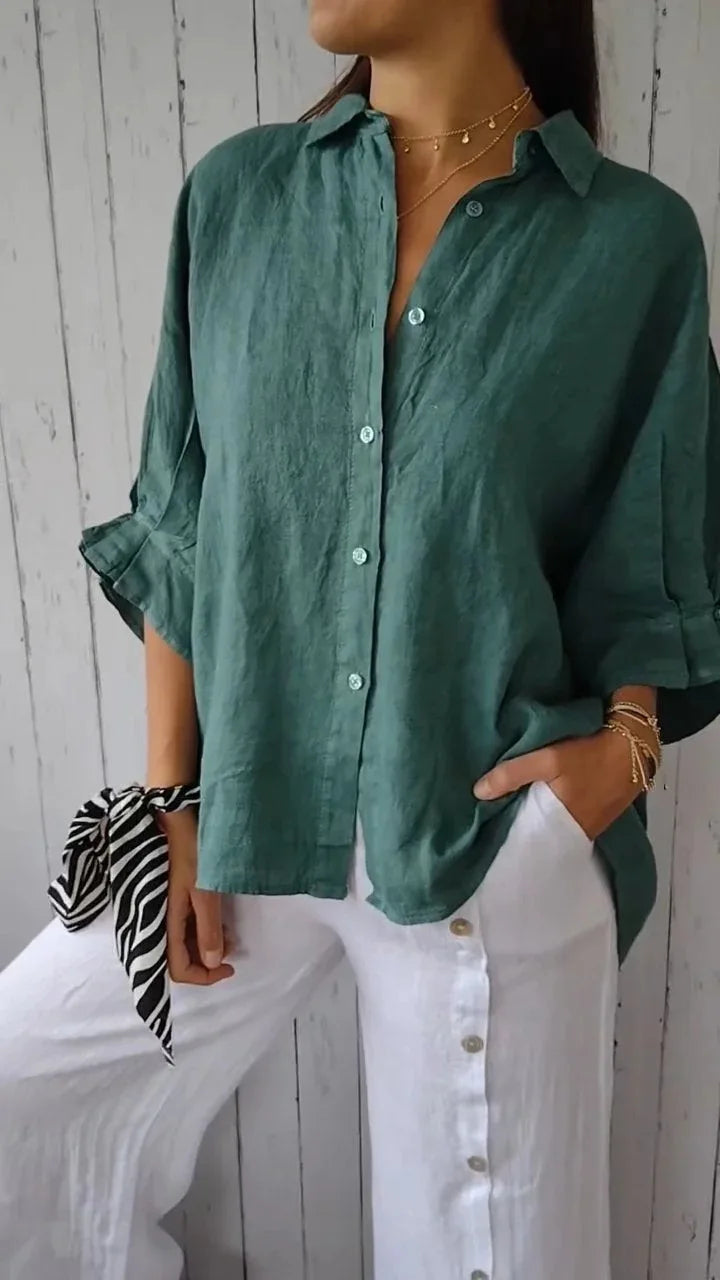 Loose Cotton Linen Shirts For Women Fashion Tie-back Lace-up Button Blouses And Tops 2024 Spring Summer Elegant Women's Shirt