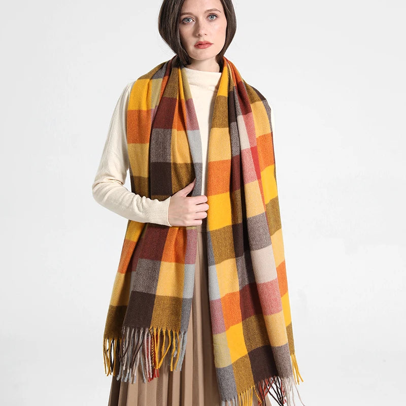Women's Checkered Shawl Scarf – Soft & Warm Cashmere | 14 Colors