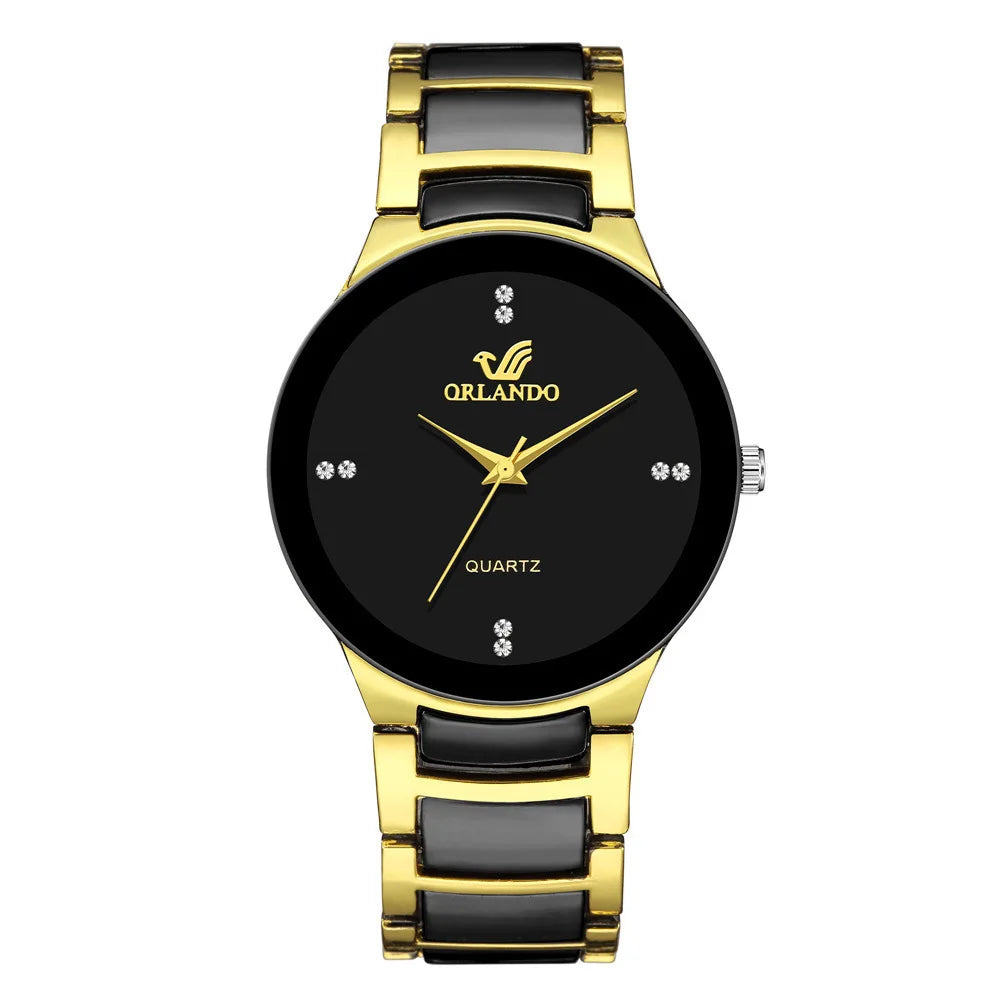 Men's Business Quartz Watch – Black Dial Steel Bracelet Round Case