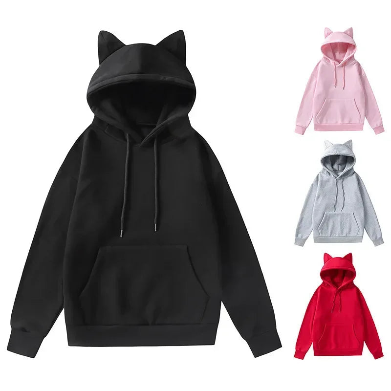 Spring And Autumn New Style Foreign Trade Women's Cat's Ears (Steamed Cat-Ear Shaped Bread) Design Hooded Fleece Sweater Fashion