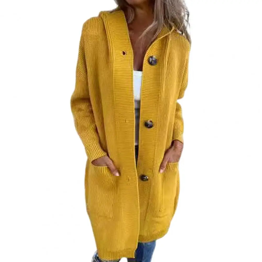 Cardigan Tricoté à Capuche Femme - Manteau Long avec Poches