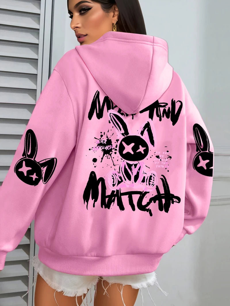 Hoodie Femme Imprimé Lapin – Style Streetwear Harajuku