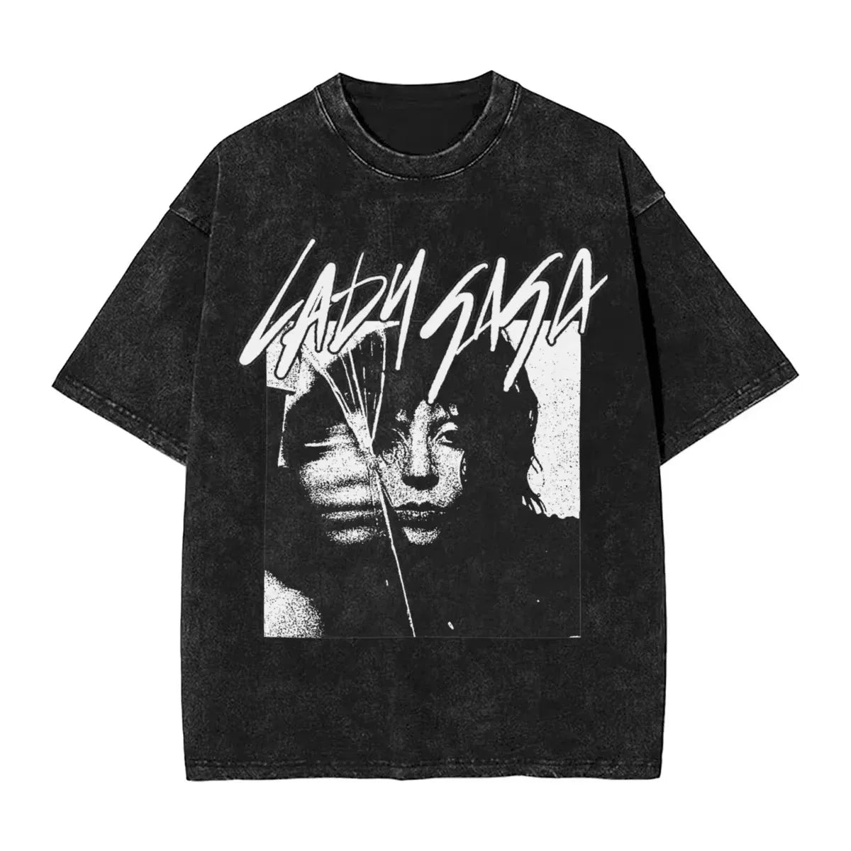 Lady Gaga Vintage Washed T-Shirt Mayhem Sleeve Print Hip Hop Vintage High Street Streetwear Unisex Harajuku Style Top T-shirt
