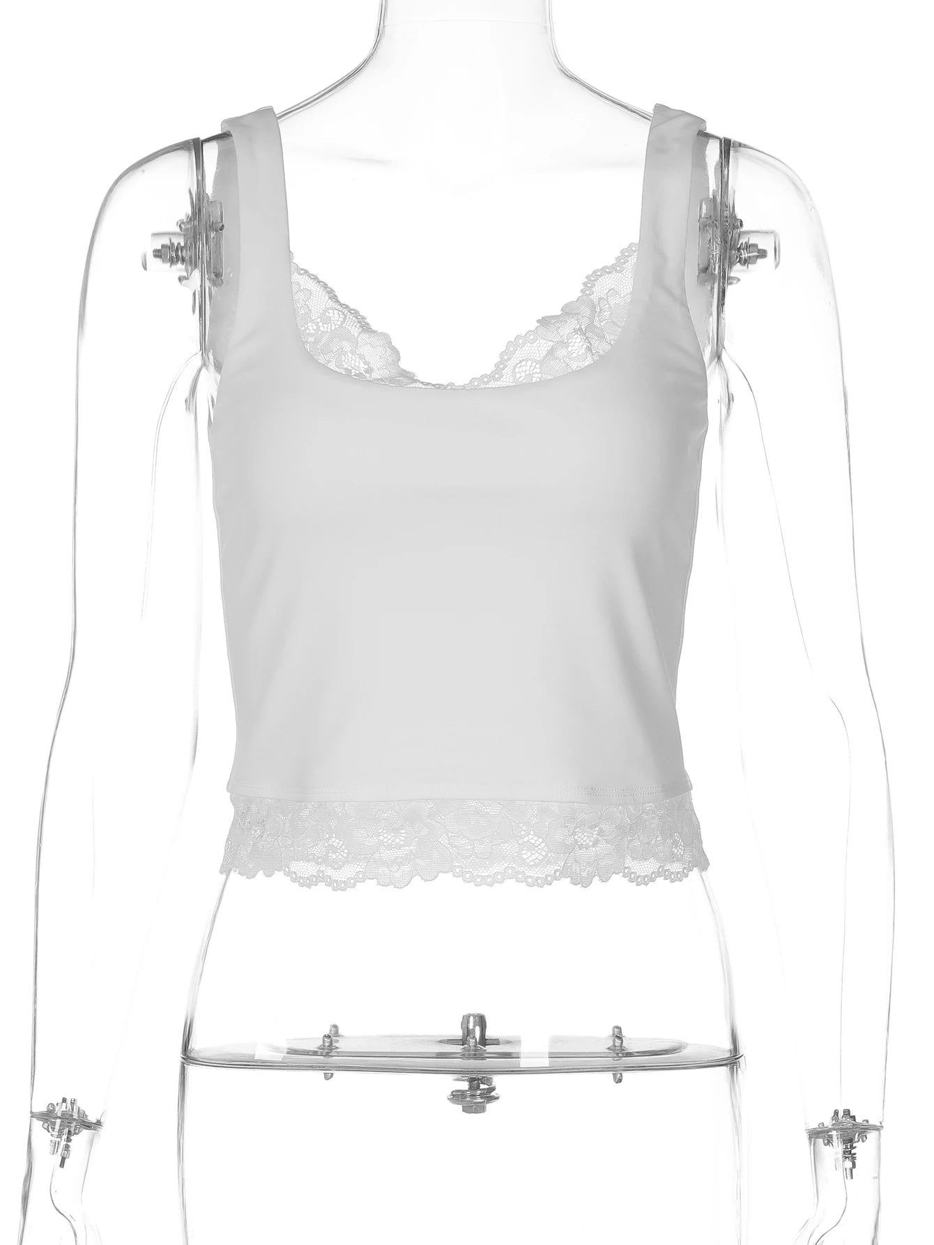 Dulzura Square Collar Backless Slim Lace Ruffles Patchwork Tank Top Women'S Fashion Sexy Y2K Top Party Vacation Summer Clothes