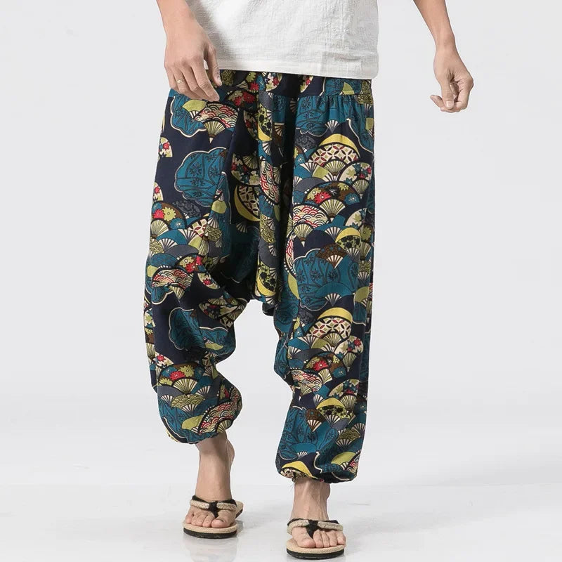 Men's Vintage Harem Pants Loose Fit  Breathable Lightweight Hip Hop Trendy Streetwear Drop Crotch Trousers Stylish Long Pants