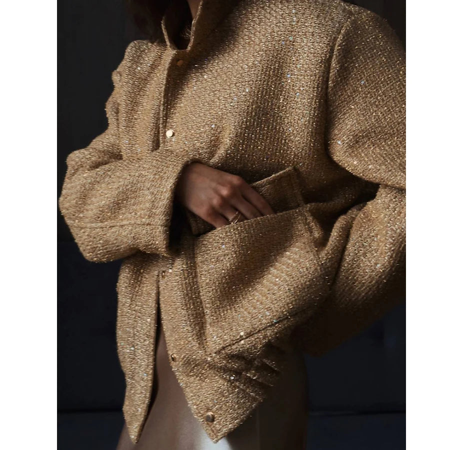 2026 Women Spring Vintage Sequins Jacket Coat Fashion Women Stand Collar Loose Style Jacket Femme Streetwear Tops Clothes