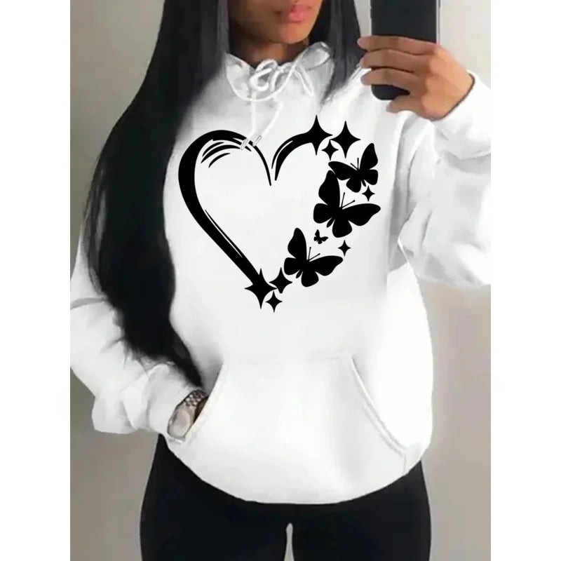 Sweat à capuche Femme Motif Amour et Papillon Hip Hop Streetwear Poches Vêtements Rétro Multicolore