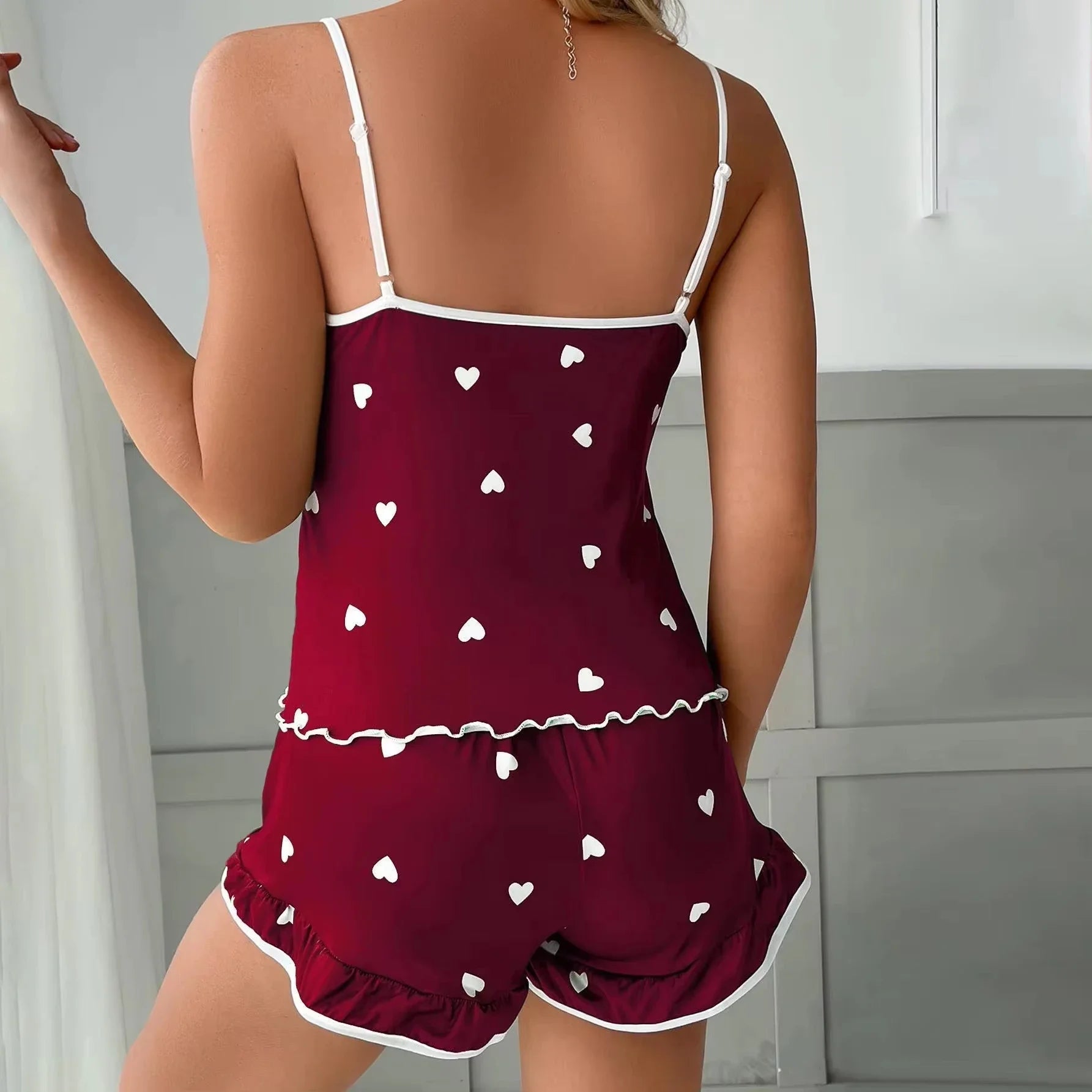 Ensemble Pyjama 2 Pièces Femme – Top Bretelles & Short Imprimé