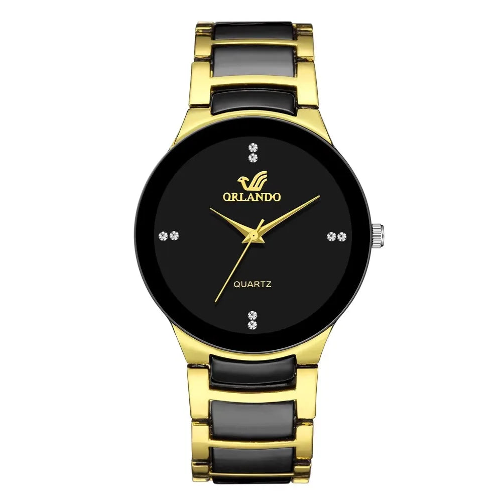 Men's Business Quartz Watch – Black Dial Steel Bracelet Round Case