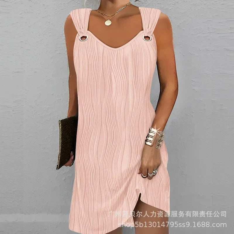 Wepbel Casual Dress Plants Print O-Ring Decor Elegant Floral Mini Dress Women Sleeveless Tank Tops V-neck Summer Dress