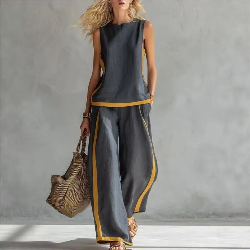 Contrast Wide-Leg Two-Piece Set — Summer Edition
